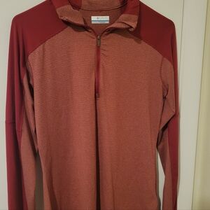 Columbia Red Striped Quarter-Zip Pullover Sz Medium